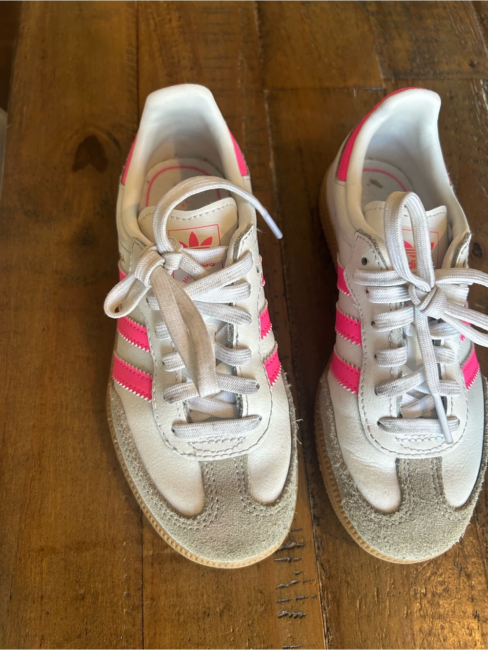 adidas Kids White Sneakers with Pink Stripes